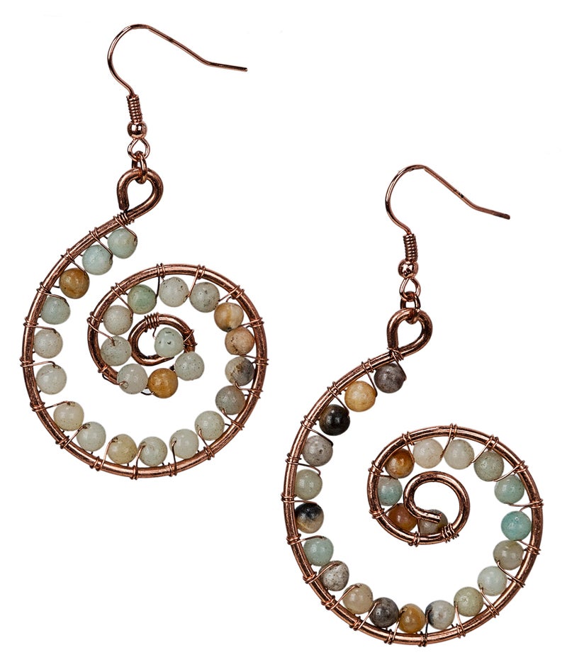 SPUNKYsoul Amazonite Bohemian Spiral Earrings for Women Swirl Hoop Tribal - Image 1